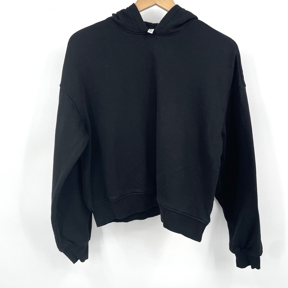 DIVIDED by H&M Pullover Black Cropped Hooded Sweatshirt Women's Size Small